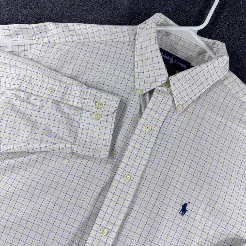 Ralph Lauren Button Down Shirt Mens 16.5 32/33 White Yarmouth Check Long Sleeve